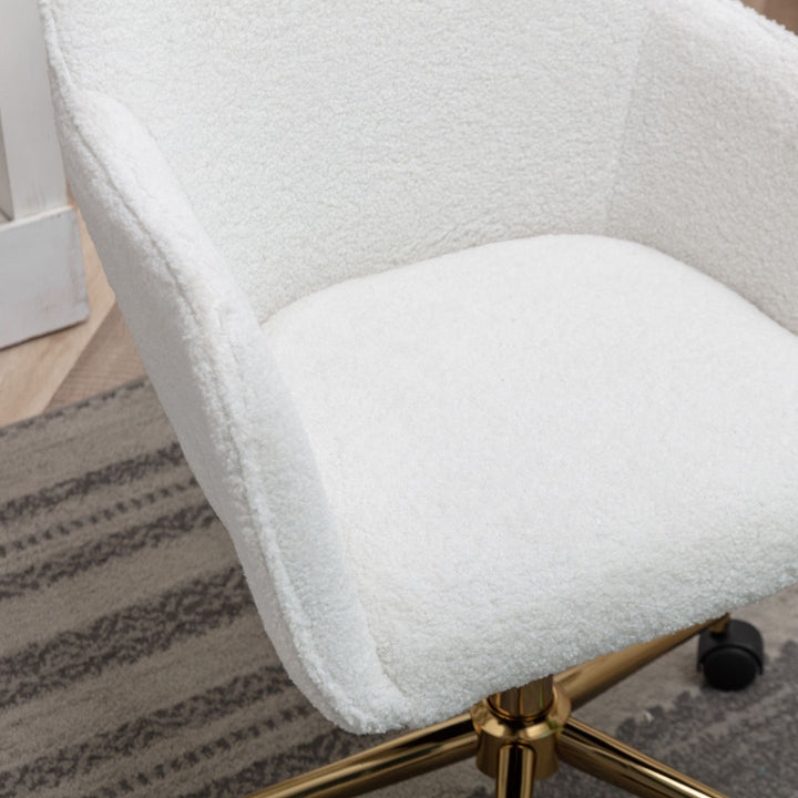 Teddy fabric white swivel office chair golden accents PUMICEGULCH
