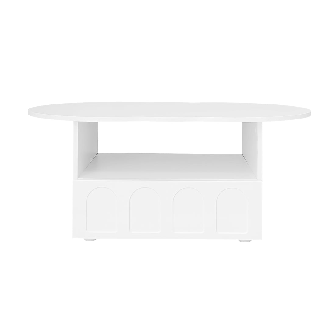 Modern oval white coffee table with push-to-open drawer CLOUDCREST