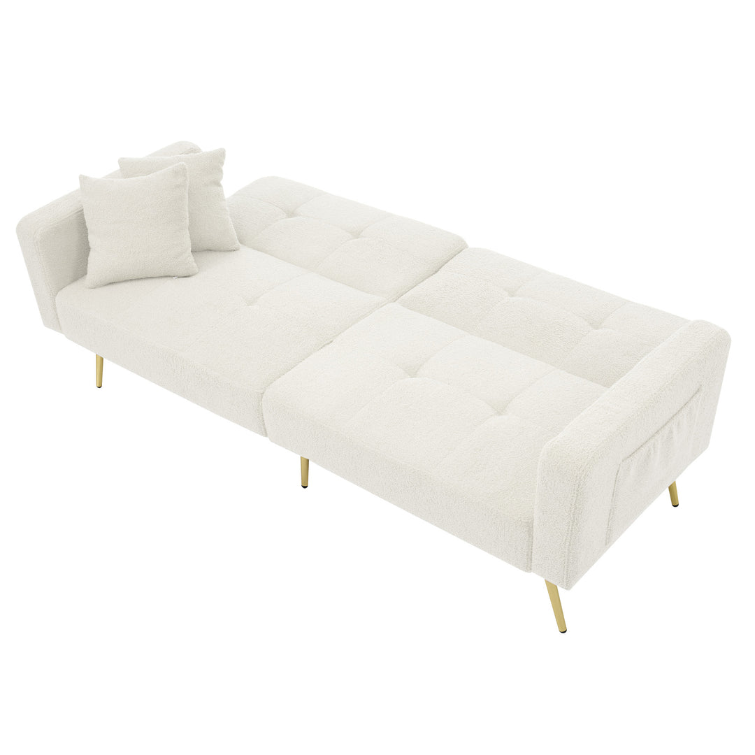 Ivory white sherpa 3-seater clic-clac sofa bed, adjustable backrest & side pocket ALDEN WHITE UK