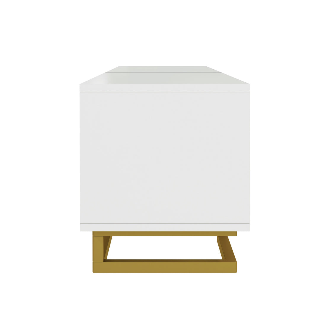 Modern luxury white TV stand textured geometric design with gold accents VIGOURE