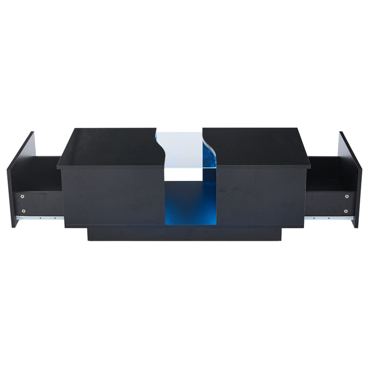 Black high gloss coffee table with 2 drawers with 16-Color LED lights 100*35cm SCALESKIN