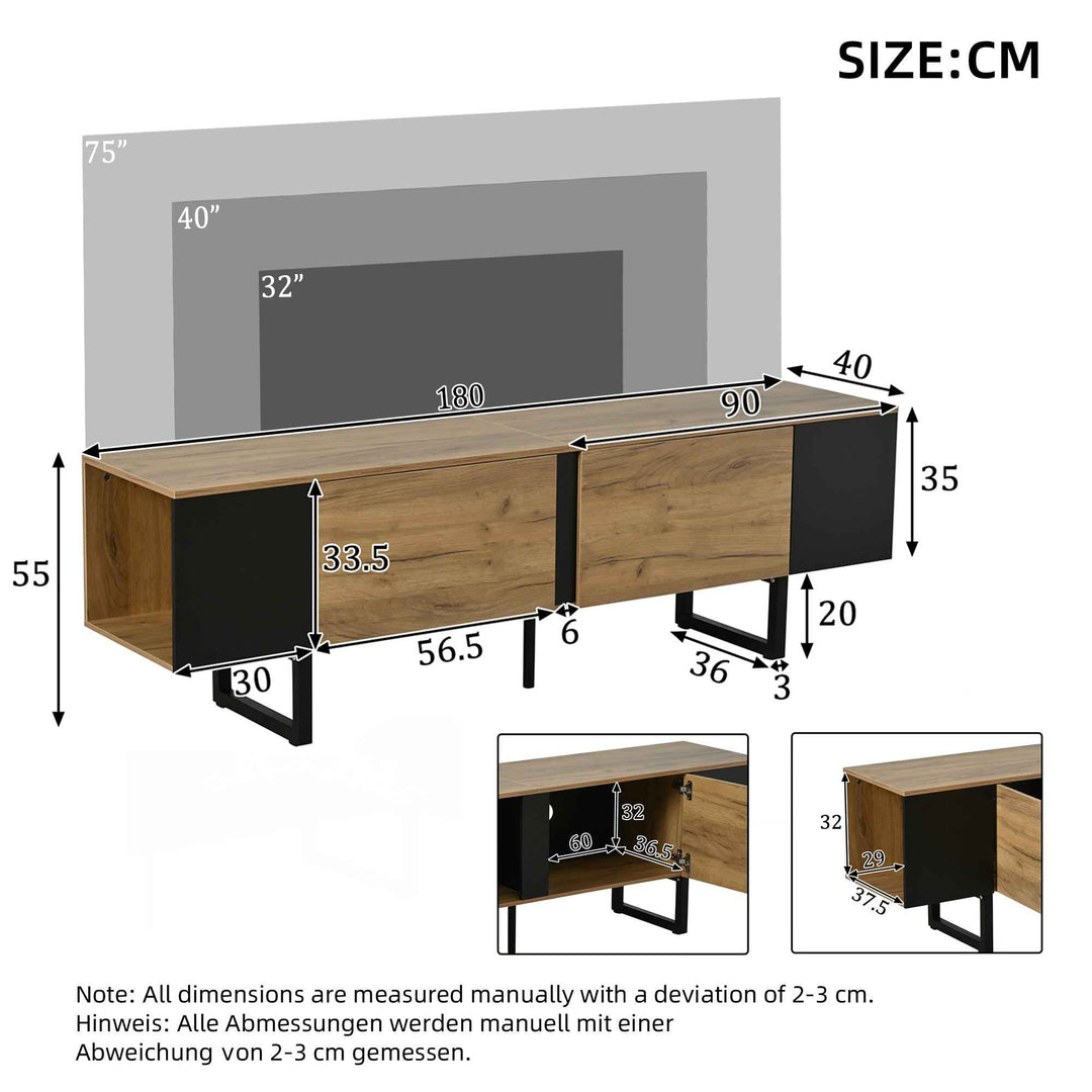 Natural wood & black TV stand up to 2 doors & 2 side cabinets INFINITEMERI