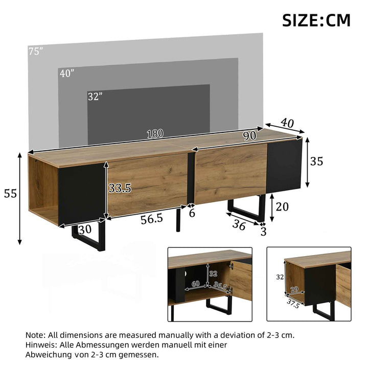 Natural wood & black TV stand up to 2 doors & 2 side cabinets INFINITEMERI