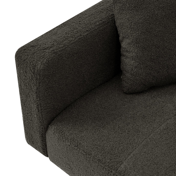 Dark grey sherpa 2-seater sofa bed with gold legs, cushions and side storage pockets VESPERA