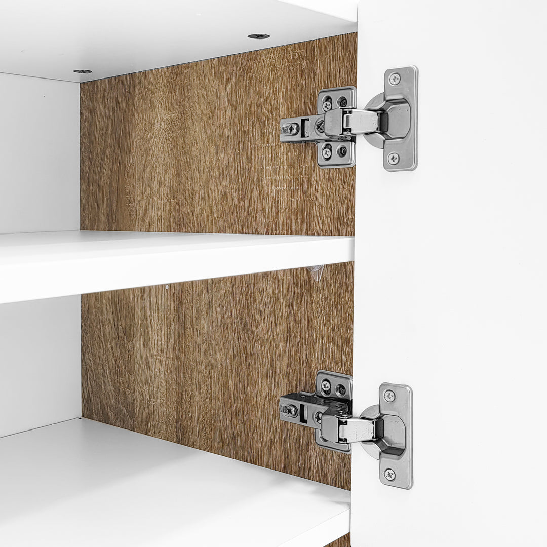 White fluted TV cabinet 3 doors, 2 drawers 190cm gloden accent CONNECTIV