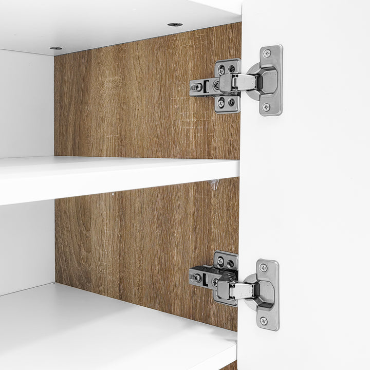 White fluted TV cabinet 3 doors, 2 drawers 190cm gloden accent CONNECTIV