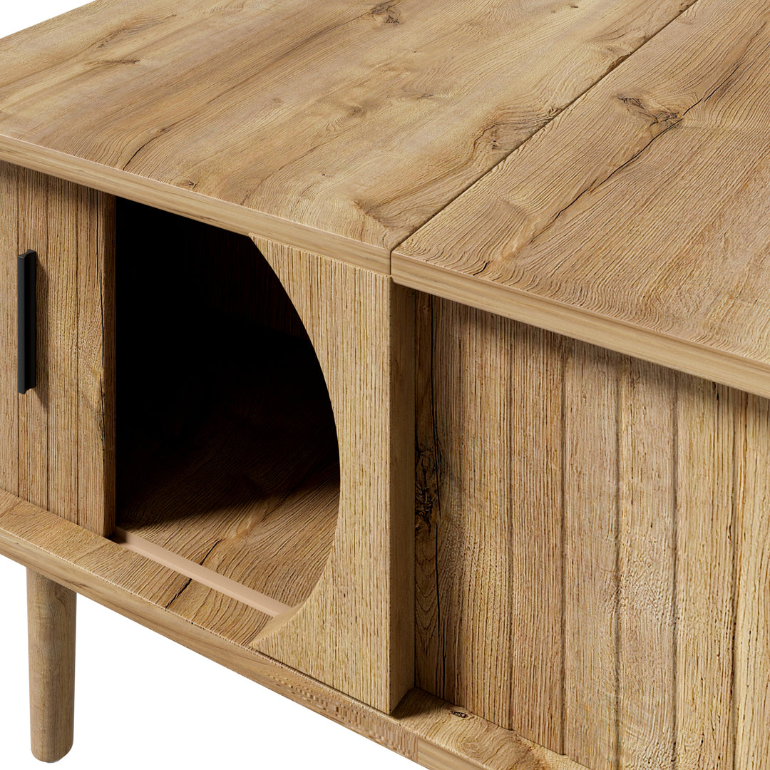 Retro Lift-Top Natural Wooden Look Coffee Table with 3D Wave 95cm ARROWLAMP