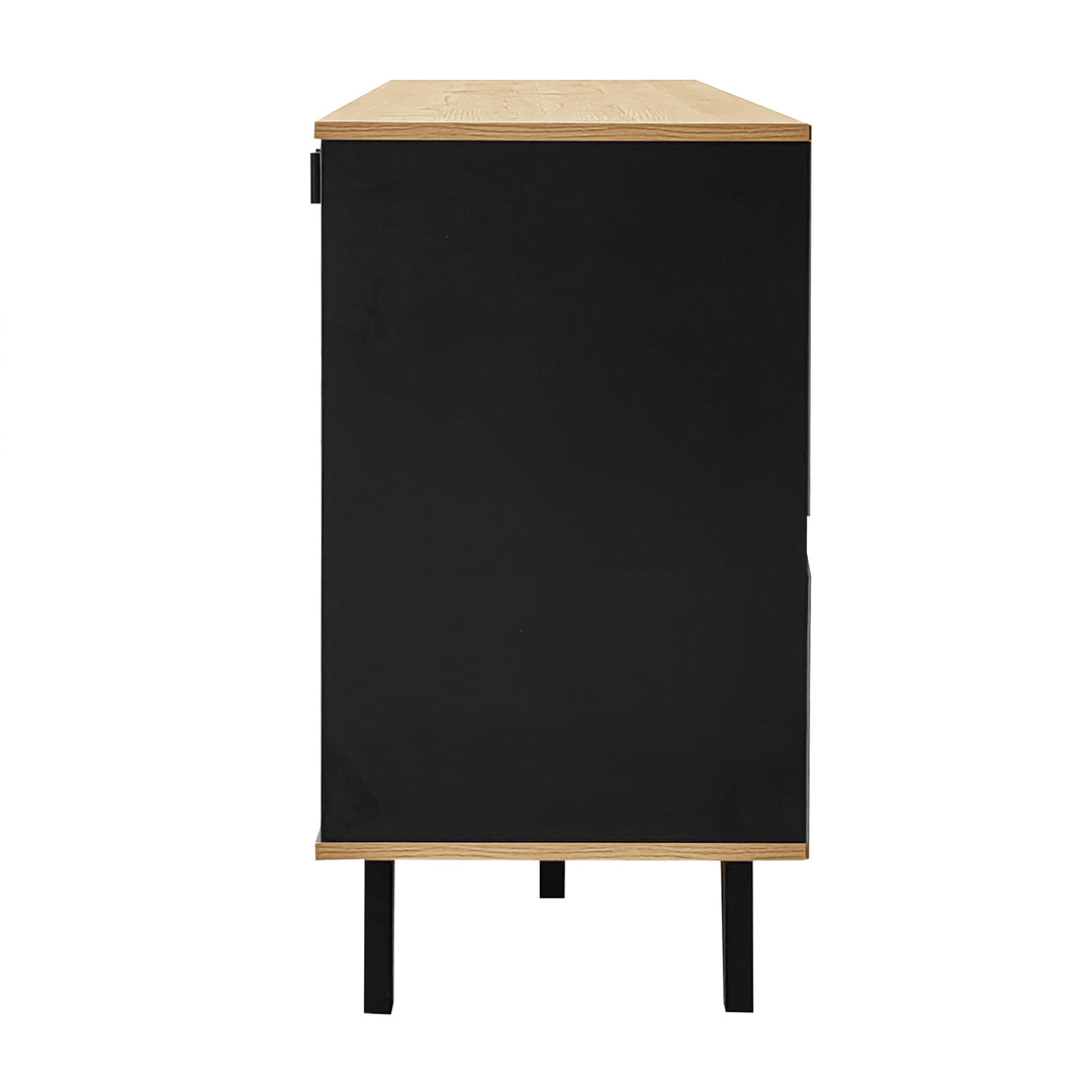 Modern wooden sideboard wood &amp; stripped black with LED lighting APOTHECI