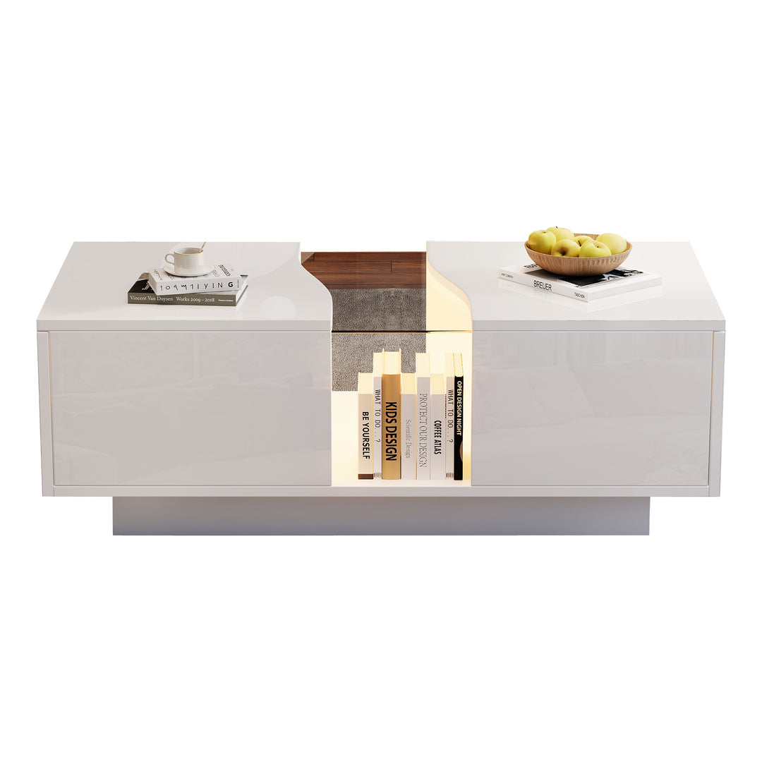 White high gloss lighting LED rectangular coffee table 2 drawers HELICTITE