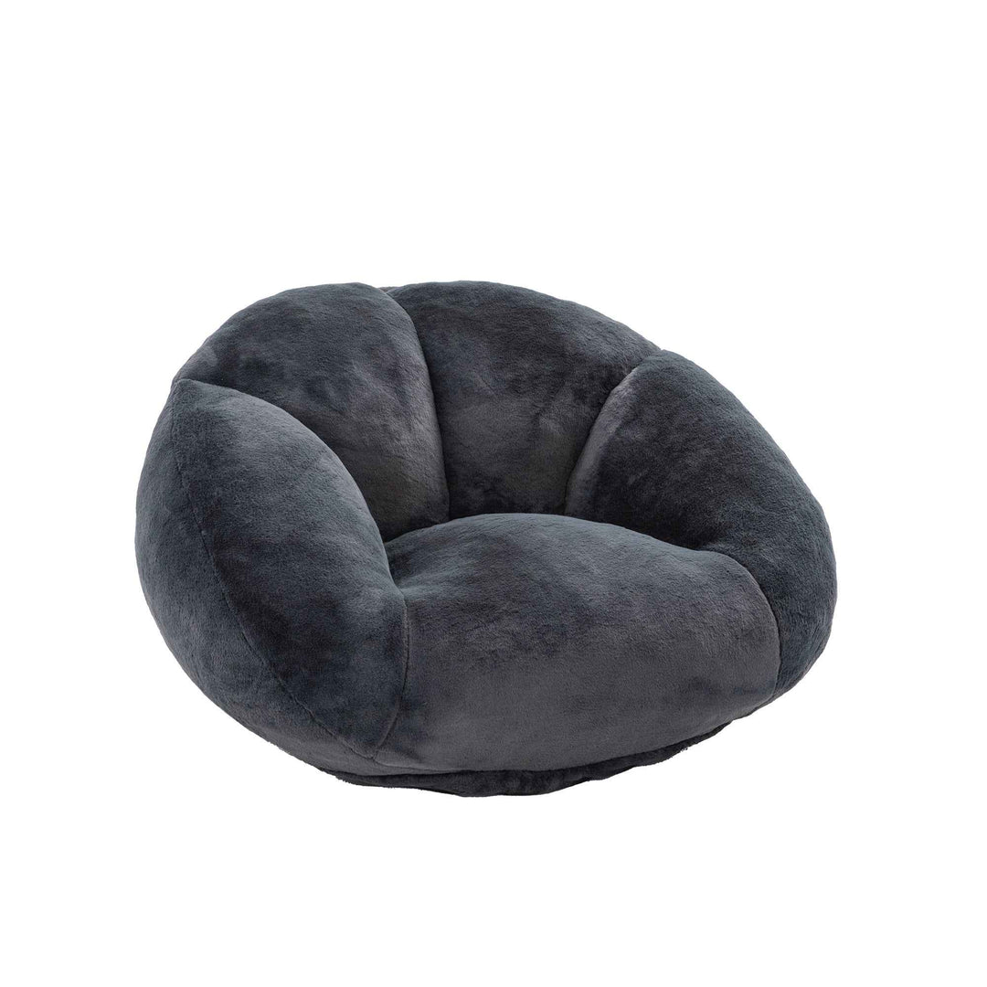 Lazy chair shell shaped sofa black faux fur, memory foam bean bag chair removable cover