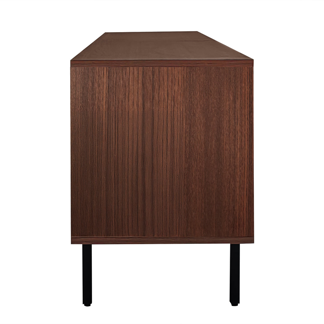 Vintage carved wood textured TV Stand with LED lighting and glass door AMPHIBIAN