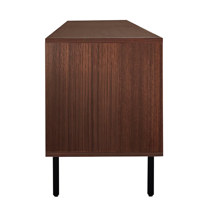 Vintage carved wood textured TV Stand with LED lighting and glass door AMPHIBIAN