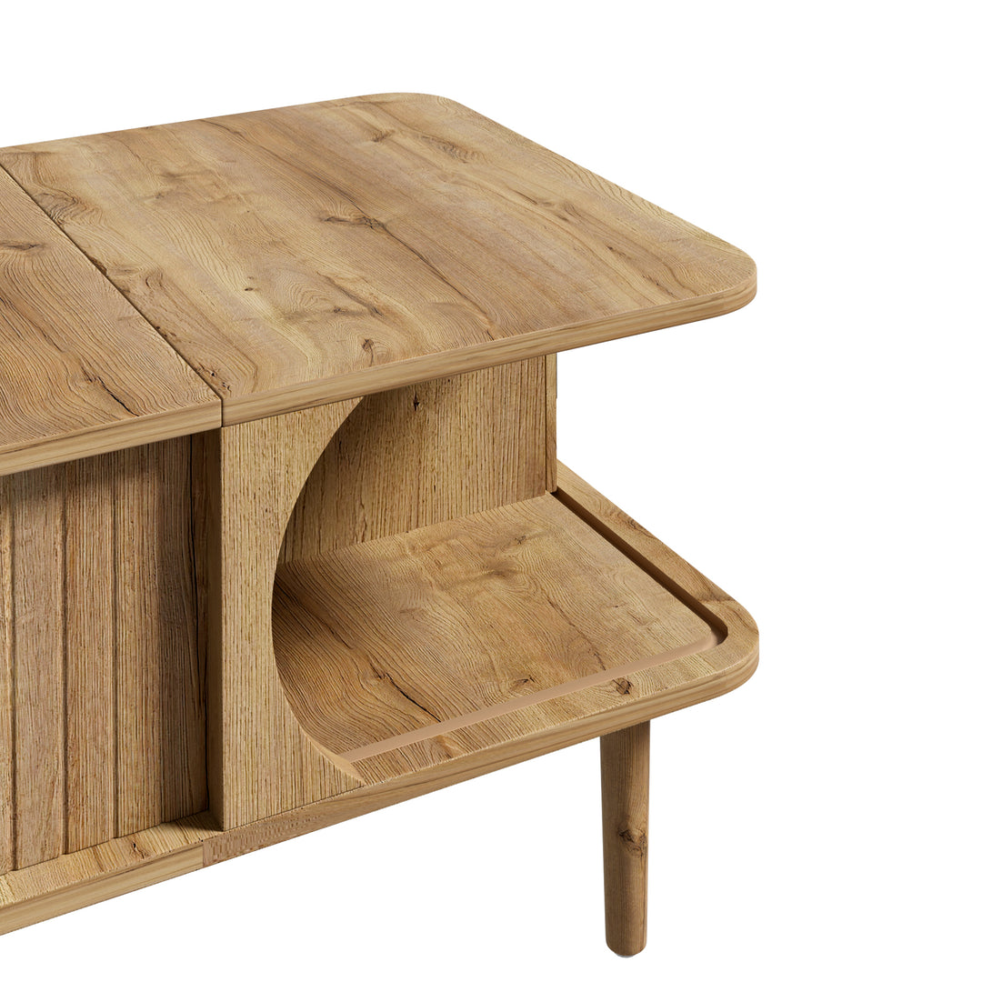 Retro Lift-Top Natural Wooden Look Coffee Table with 3D Wave 95cm ARROWLAMP