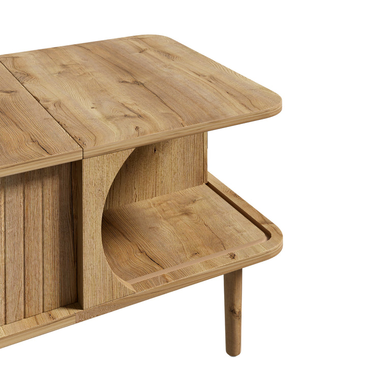 Retro Lift-Top Natural Wooden Look Coffee Table with 3D Wave 95cm ARROWLAMP