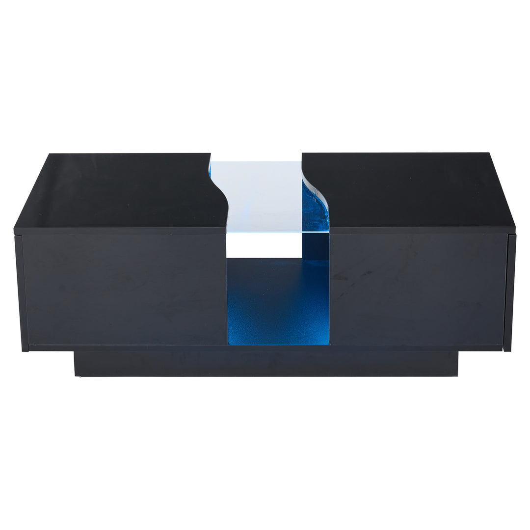 Black high gloss coffee table with 2 drawers with 16-Color LED lights 100*35cm SCALESKIN