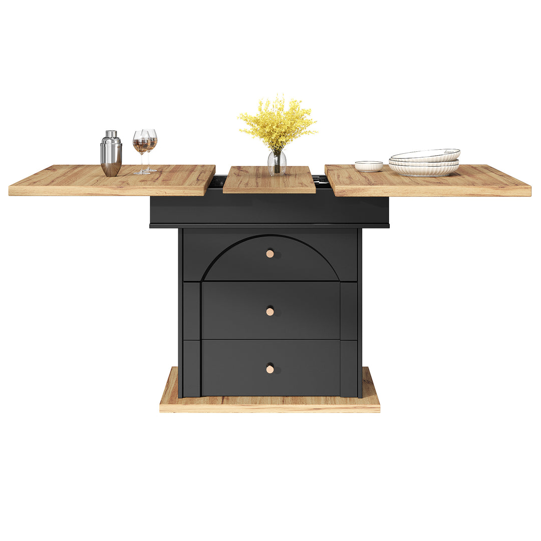 Extendable wooden dining table (110-140×80 cm) black shlef and 2 drawers SUNSPOT