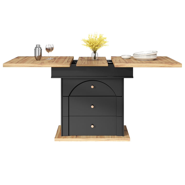 Extendable wooden dining table (110-140×80 cm) black shlef and 2 drawers SUNSPOT