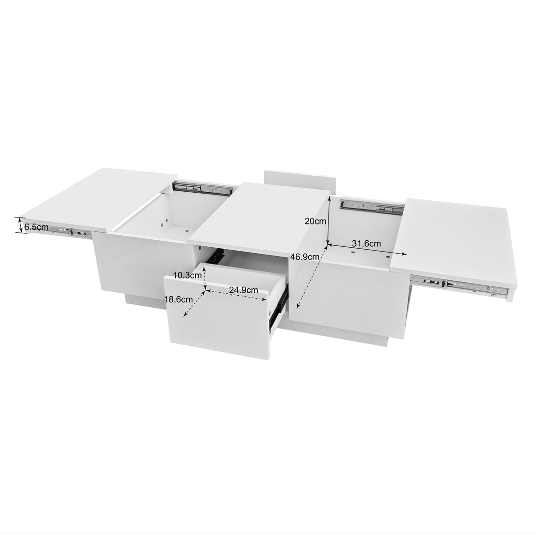 White rectangular coffee table high gloss with push pull double sided drawers SPECIES