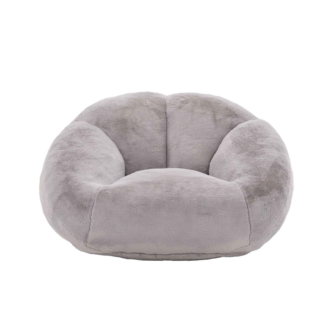 Lazy chair shell shaped sofa light grey faux fur, memory foam bean bag chair removable cover