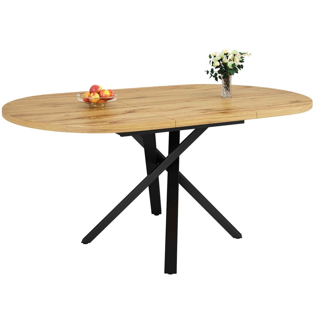00+Extendable Dining Table 100-140cm Round to Oval, Space-Saving for Kitchen & Dining Room, Oak CONSOLEMAX