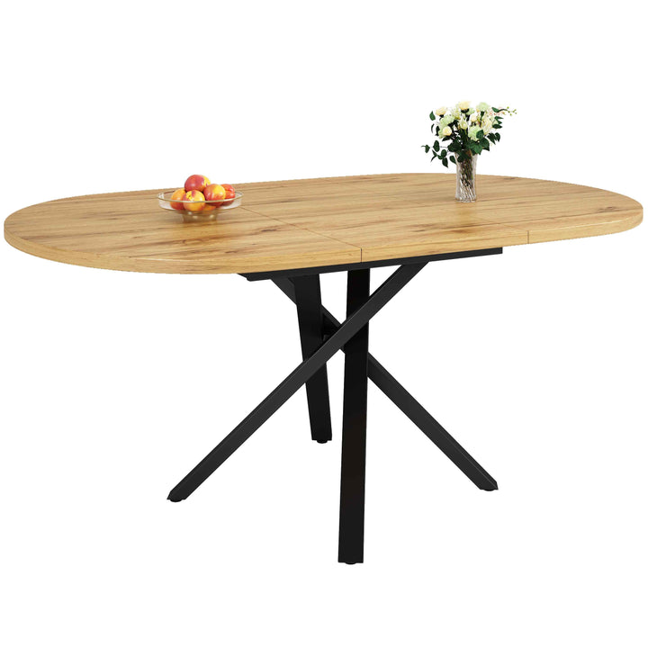 00+Extendable Dining Table 100-140cm Round to Oval, Space-Saving for Kitchen & Dining Room, Oak CONSOLEMAX