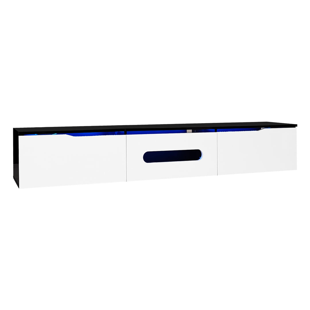 Black and white high gloss suspended TV Stand with LED lighting 180cm AMENSAL