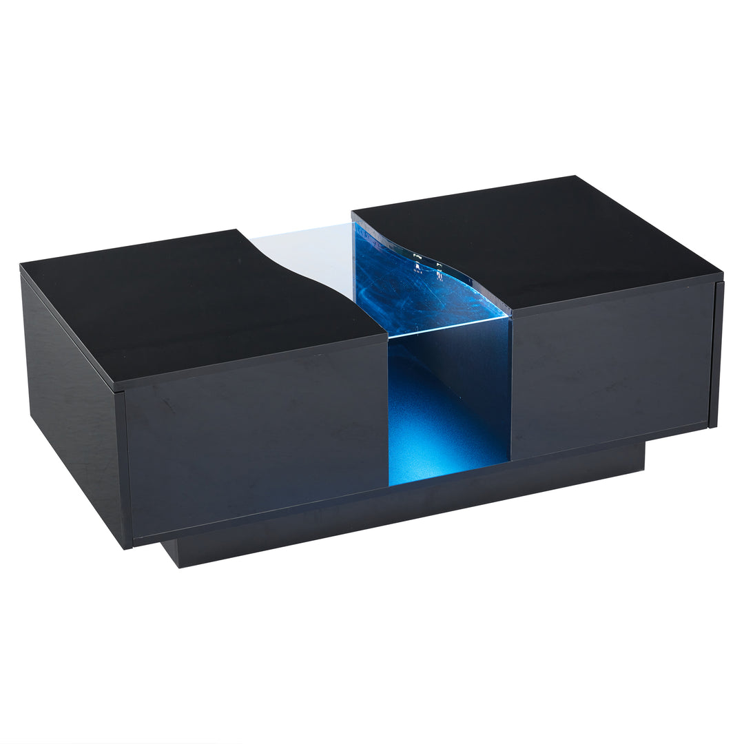 Black high gloss coffee table with 2 drawers with 16-Color LED lights 100*35cm SCALESKIN