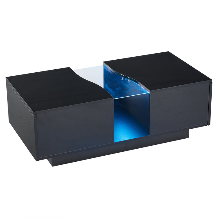 Black high gloss coffee table with 2 drawers with 16-Color LED lights 100*35cm SCALESKIN