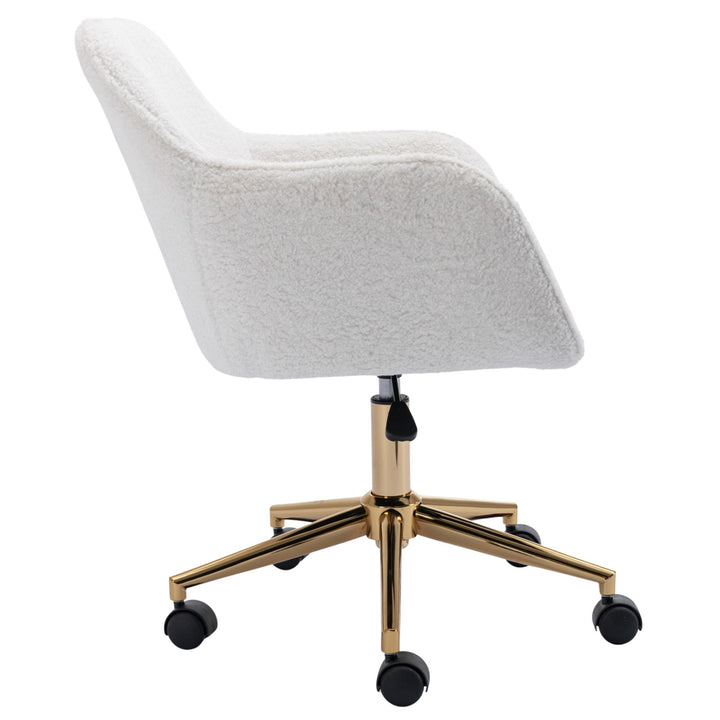 Teddy fabric white swivel office chair golden accents PUMICEGULCH