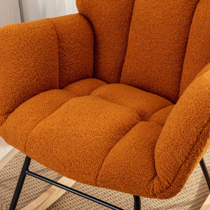 Orange teddy fabric upholstered rocking chair THROKUTS TEDDY CARAMEL UK