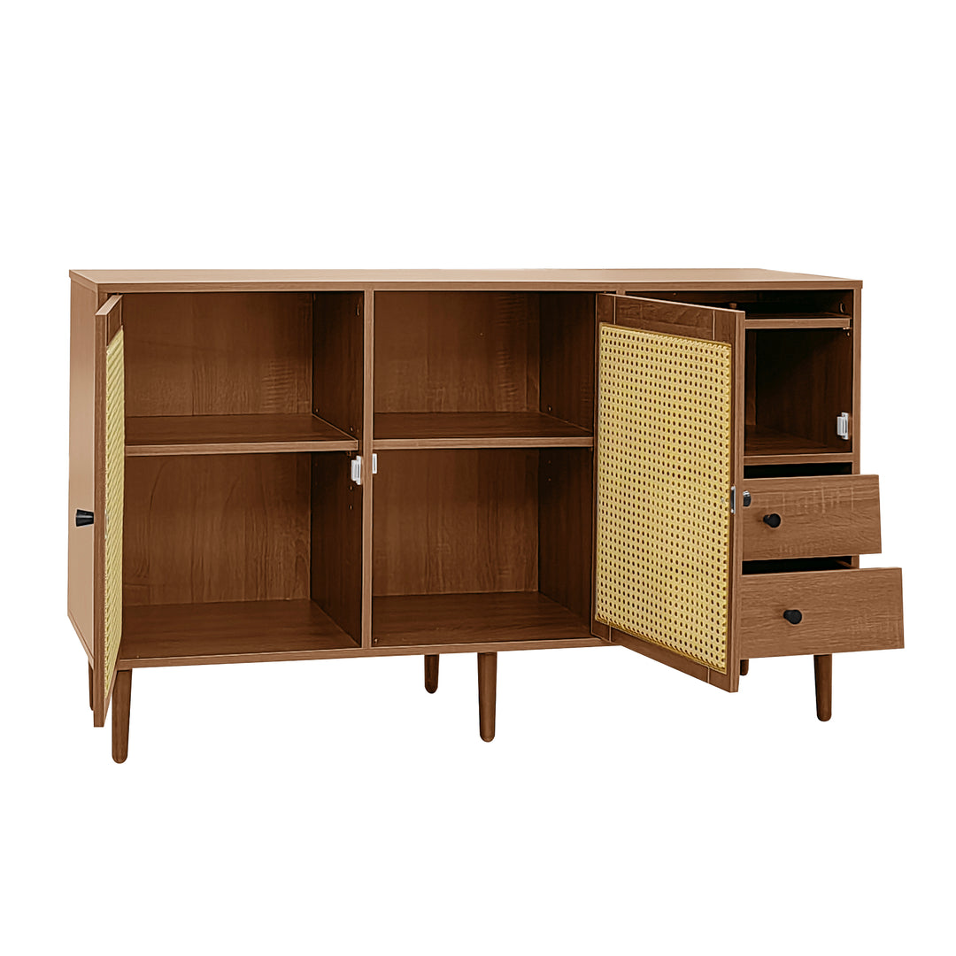 Wooden rattan sideboard vintage 3 doors 2 drawers 130x40x75.5cm SEAGRASSBED UK