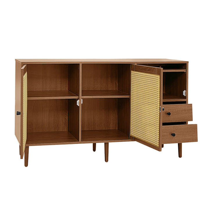 Wooden rattan sideboard vintage 3 doors 2 drawers 130x40x75.5cm SEAGRASSBED UK