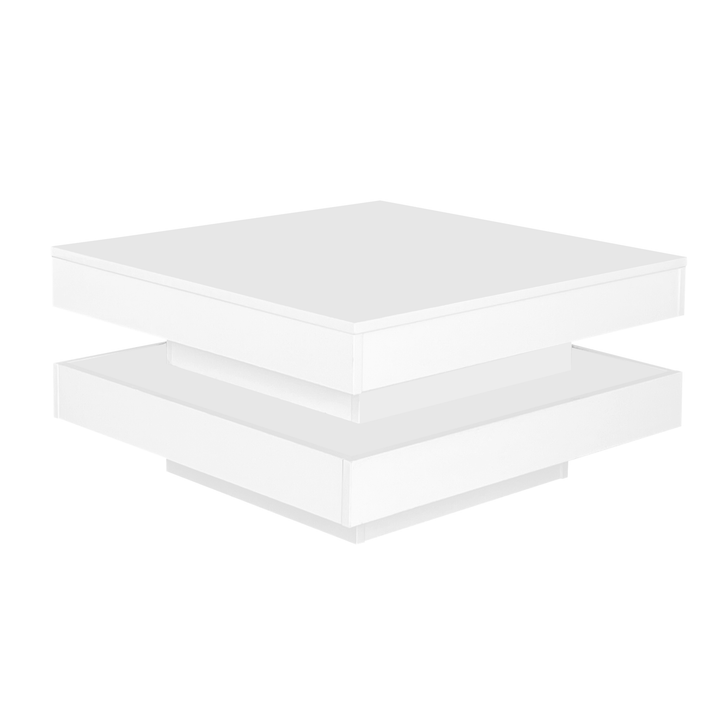 White square high gloss coffee table 360° rotating with 16-color LED light 70x70x36cm UHEX UK