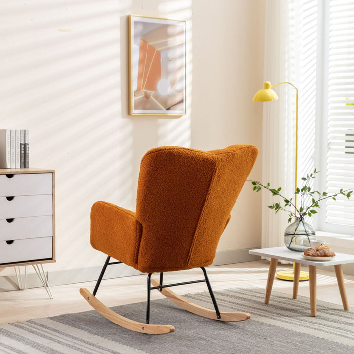 Orange teddy fabric upholstered rocking chair THROKUTS TEDDY CARAMEL UK