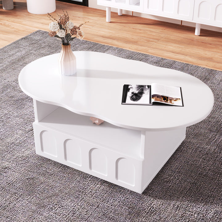 Modern oval white coffee table with push-to-open drawer CLOUDCREST