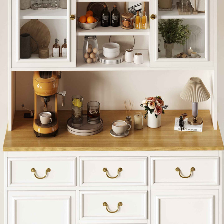 Tall white kitchen cabinet with LED lighting, USB ports & sockets 118x39.5x180cm