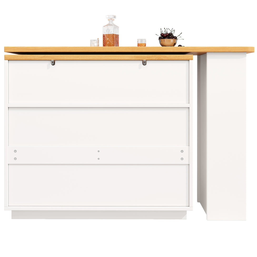 White 360° rotating extendable bar table with 6-drawer storage SYCAMOREBALL