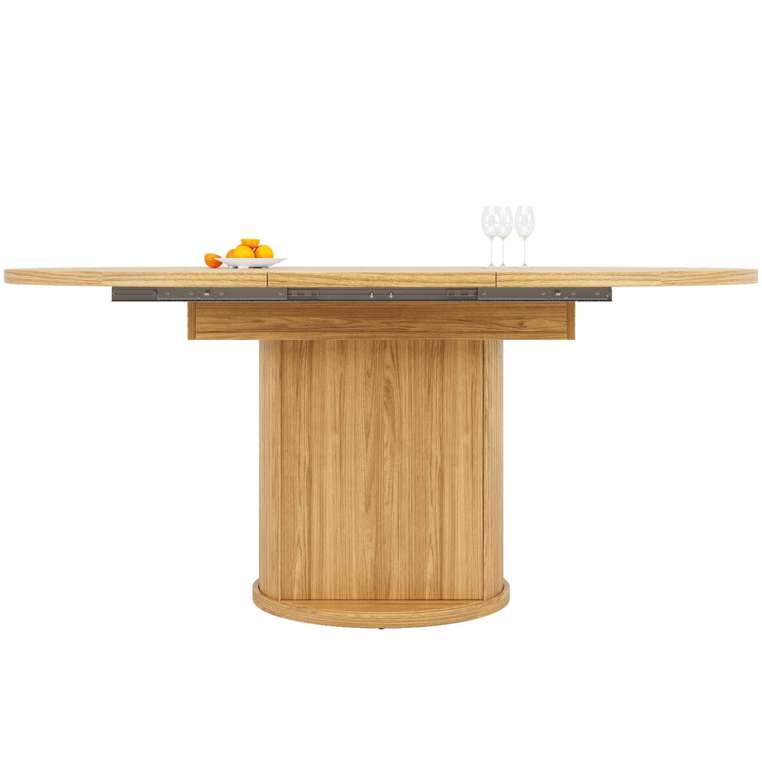 Extendable natural wooden look dining table round to oval 118–158cm INFINITEQUASI