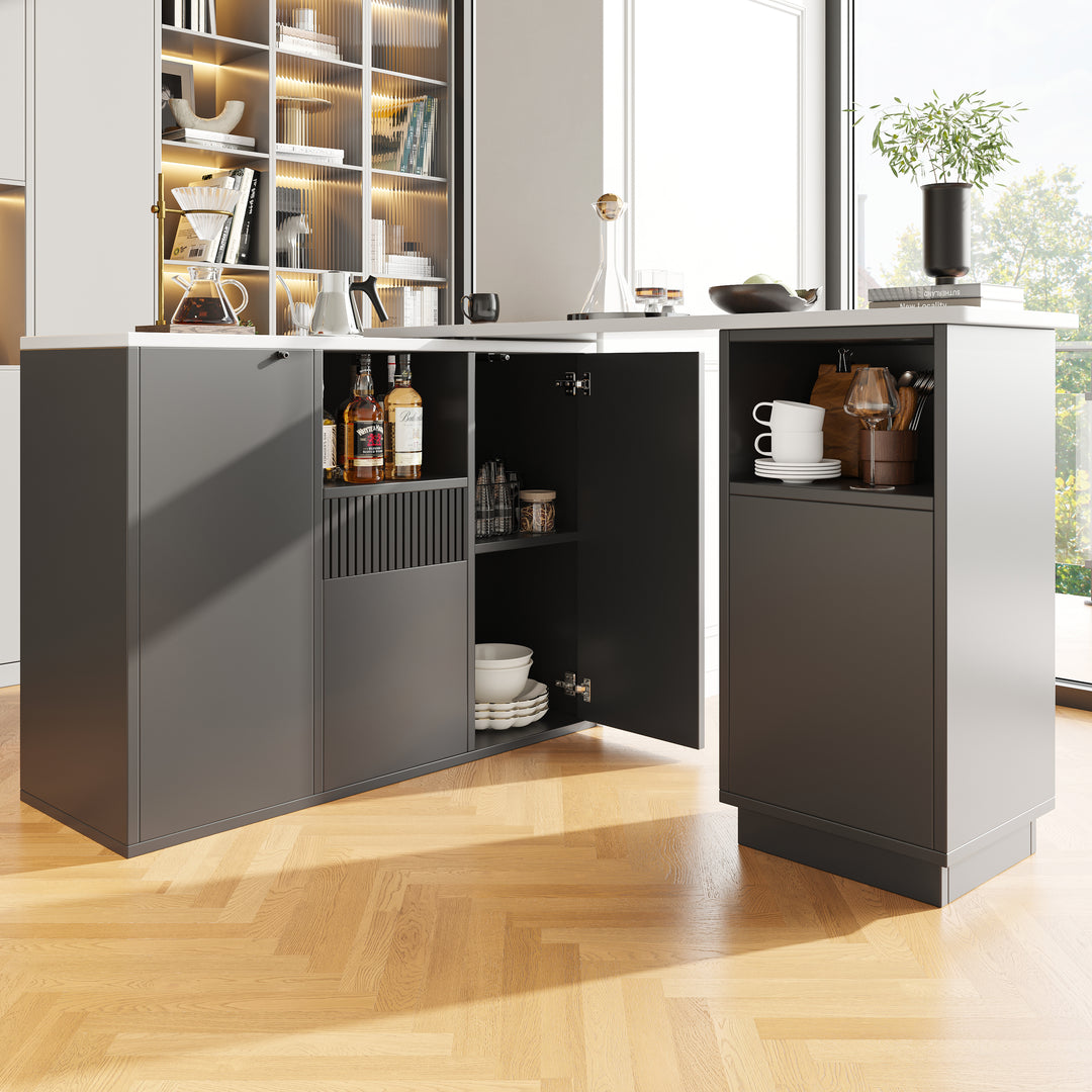 360° rotatable bar table white marble-look worktop, modern and sleek design, with open storage space (main body 198.5 x 30 x 75 cm) THYLAKOID