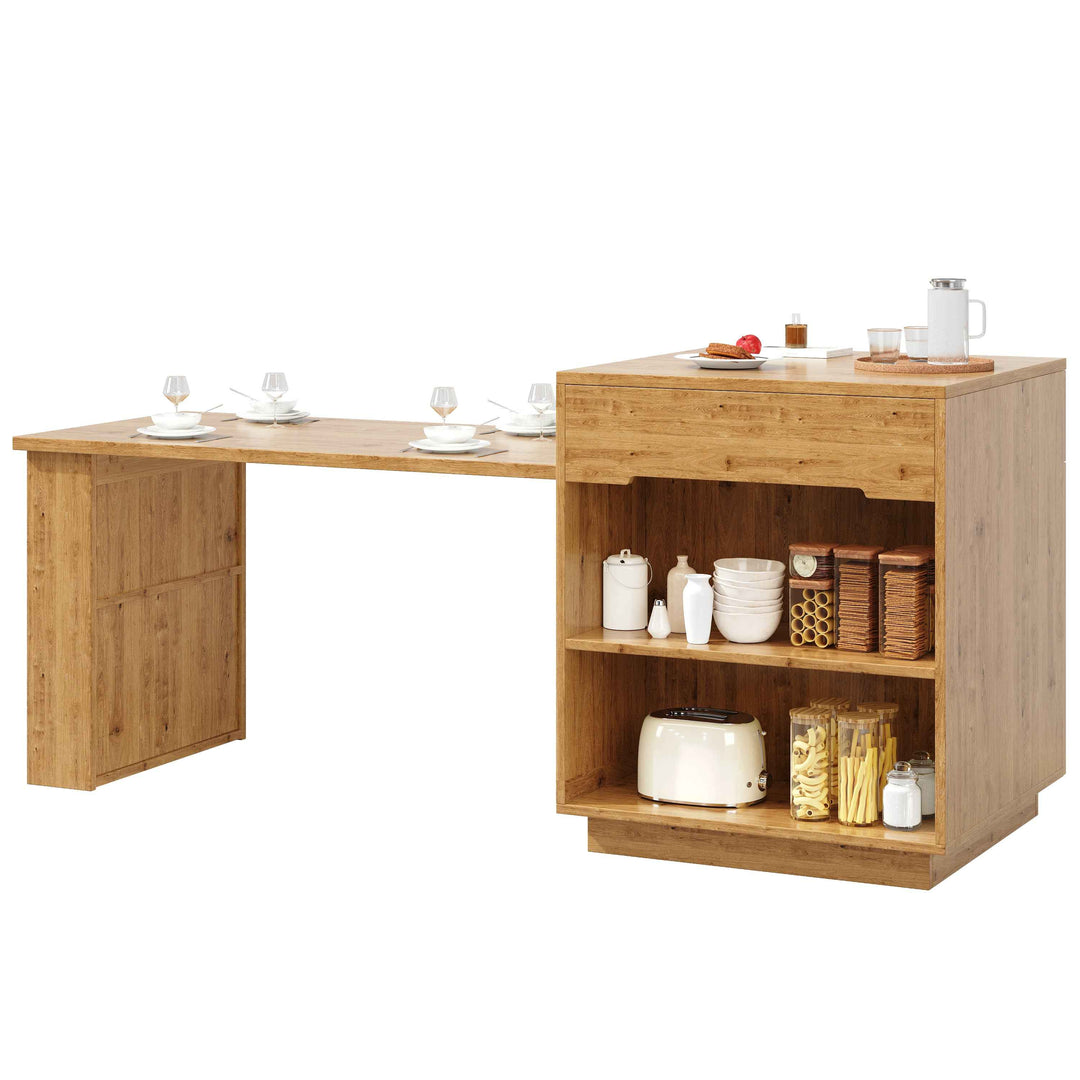 Kitchen island with extendable table, oak effect, LED glass door, 2 drawers INFINITECASC