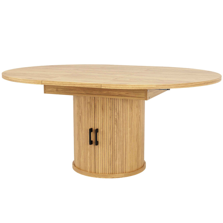 Extendable natural wooden look dining table round to oval 118–158cm INFINITEQUASI
