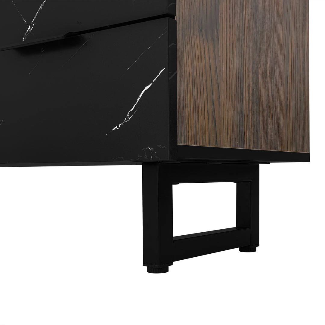 Vintage TV stand with black marble look & LED lighting MIRAGEOOZE