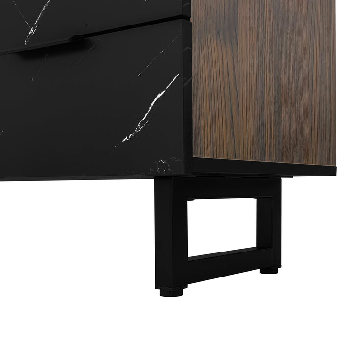 Vintage TV stand with black marble look & LED lighting MIRAGEOOZE