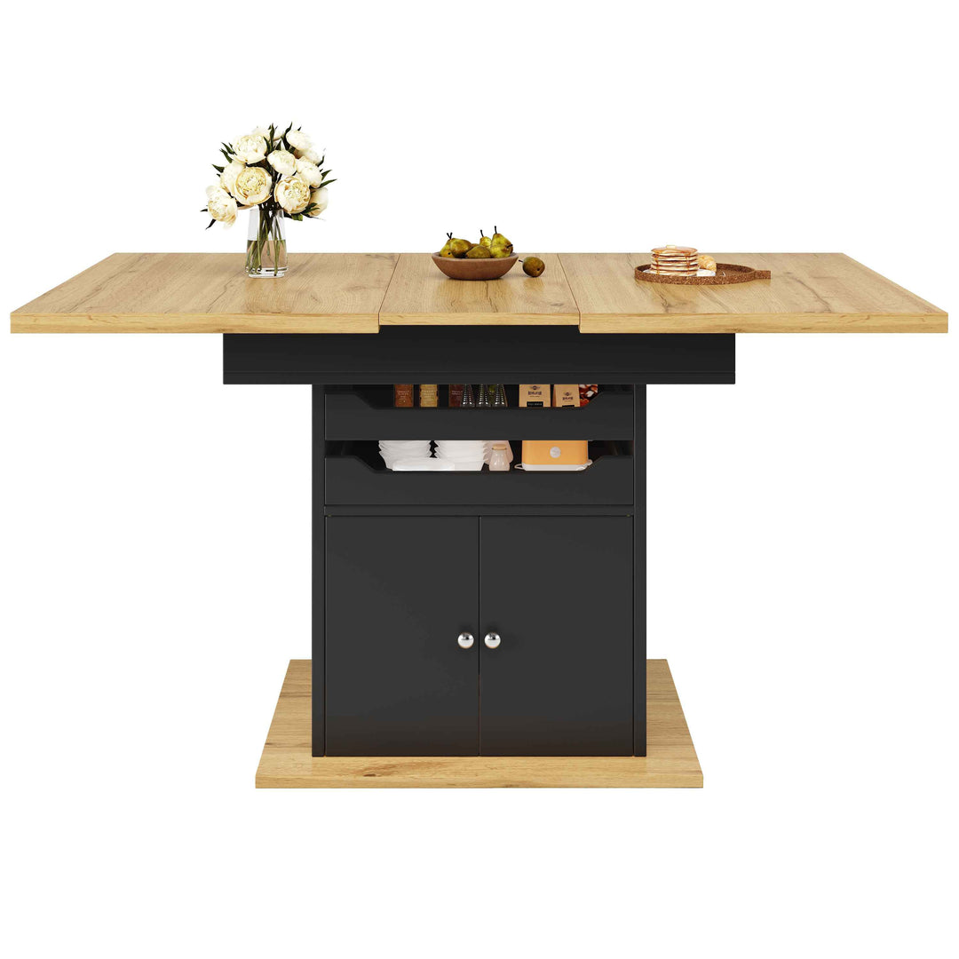Extendable wooden dining table for 4-6 foldable with drawers and cabinet INFINITENEXX