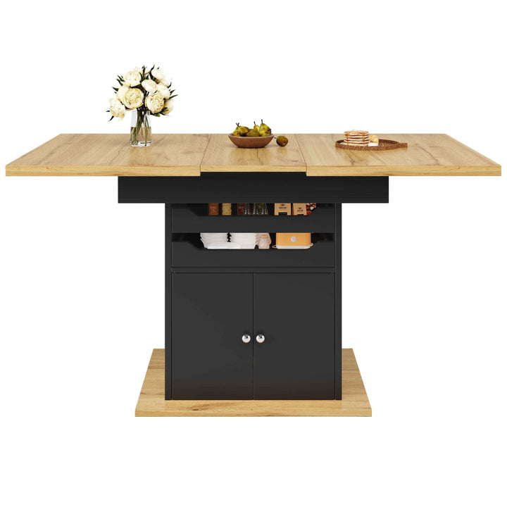 Extendable wooden dining table for 4-6 foldable with drawers and cabinet INFINITENEXX