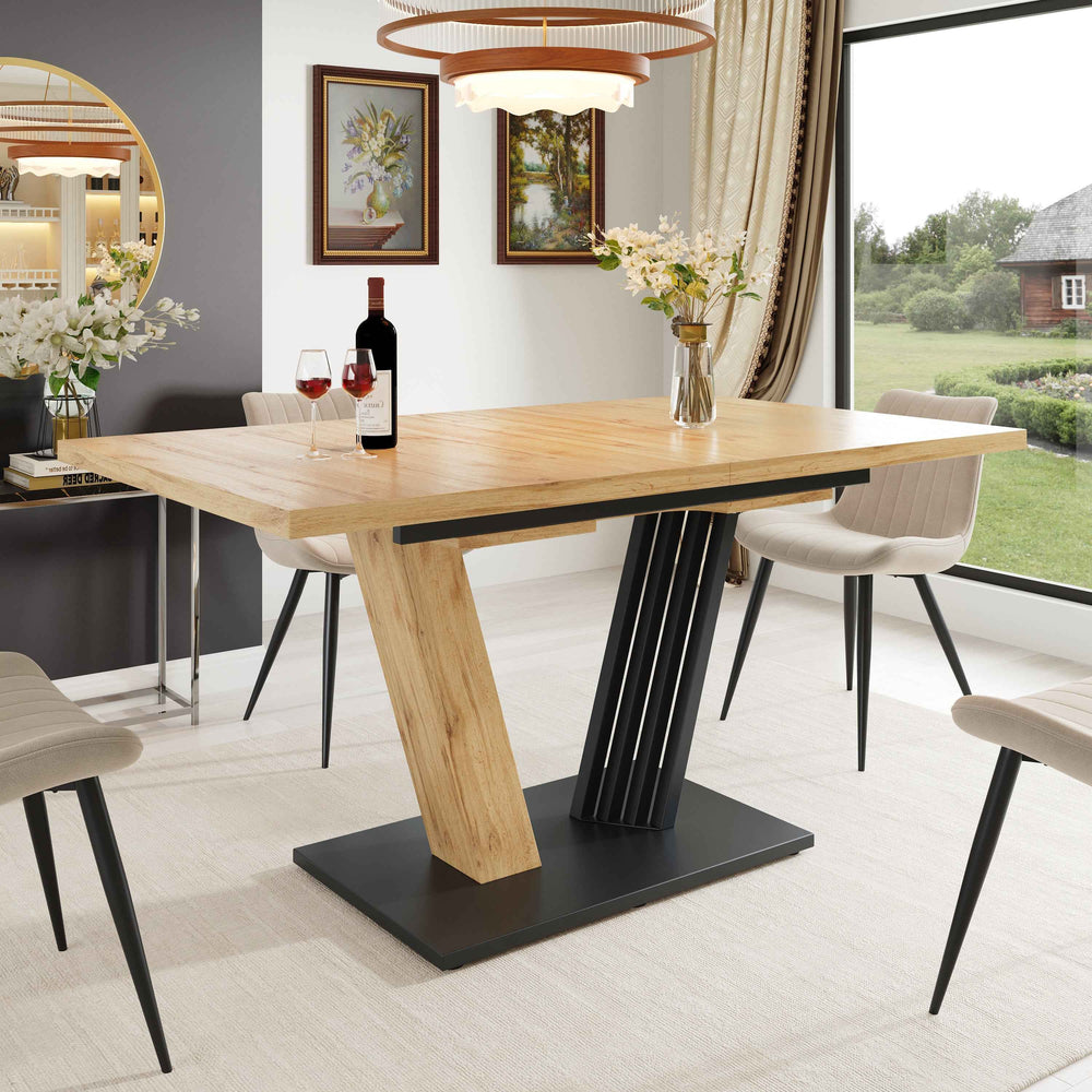 Extendable dining table wood grain V shape legs 120-160x80cm INFINITEZYNTH