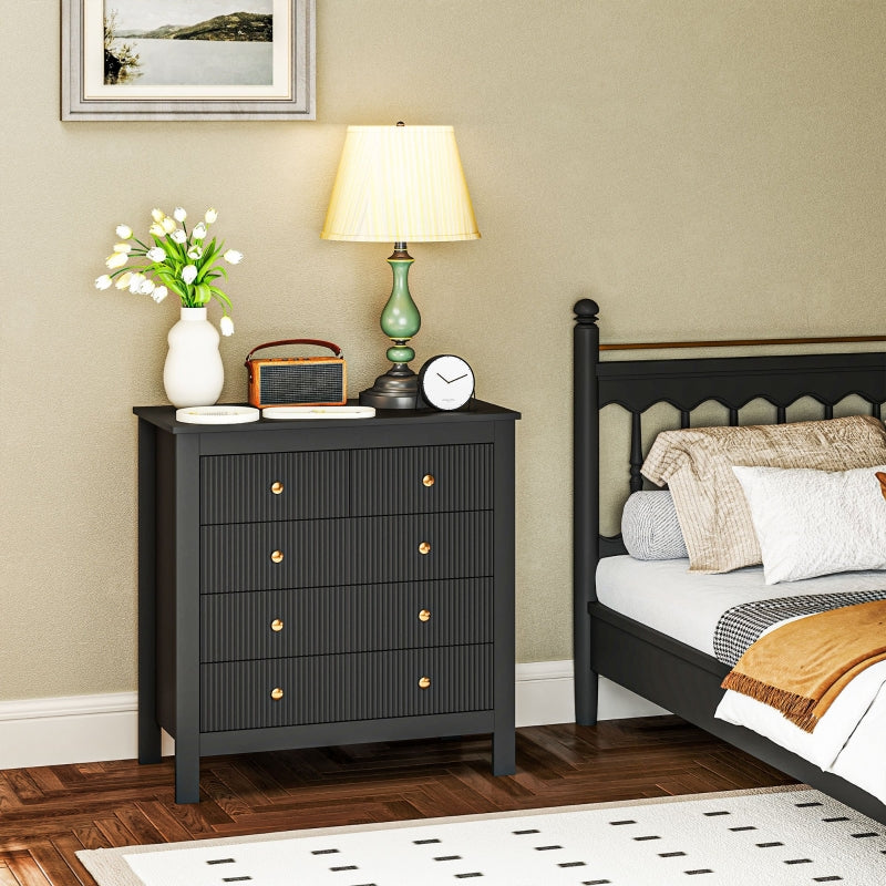 Elegant black wooden chest of 5 drawers golden accents SOLARWIND