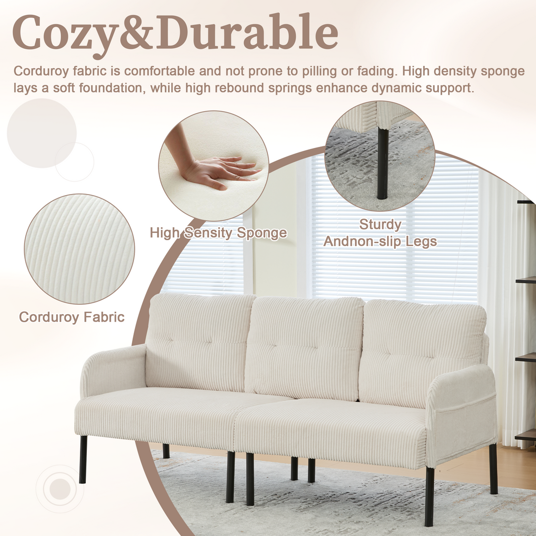00+Oversized Loveseat Sofa, Corduroy Upholstered Double-Seater, Beige for Living Room NOVAON