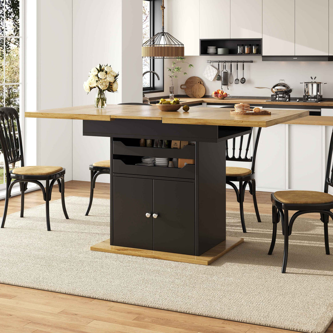 Extendable wooden dining table for 4-6 foldable with drawers and cabinet INFINITENEXX