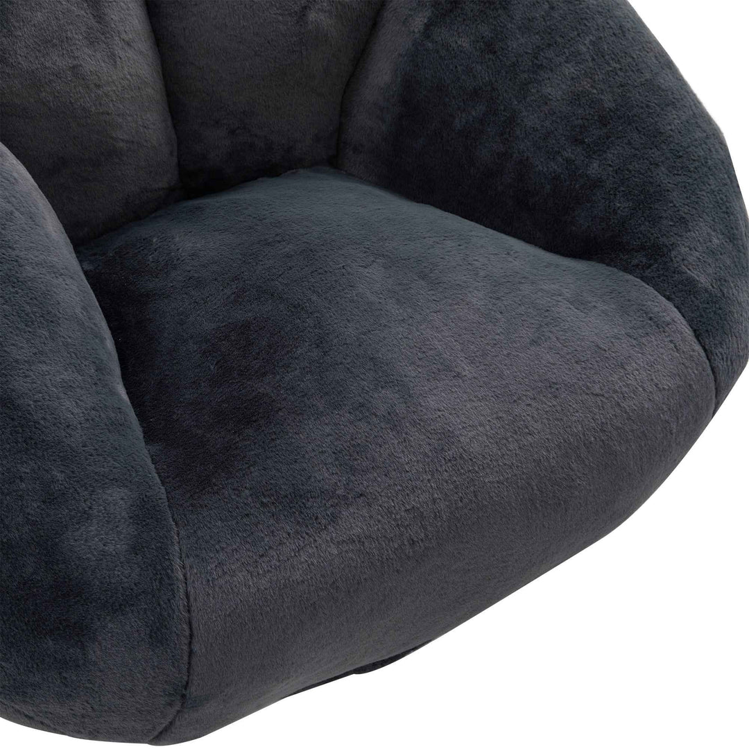 Lazy chair shell shaped sofa black faux fur, memory foam bean bag chair removable cover